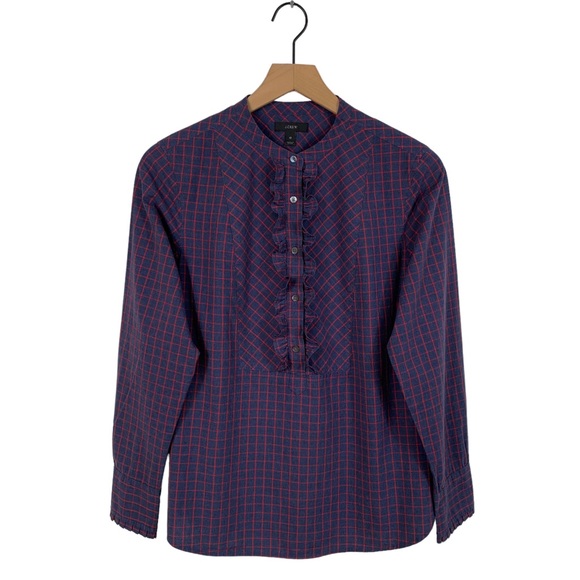 J. Crew Navy Plaid Ruffled Henley Tunic - Picture 4 of 10